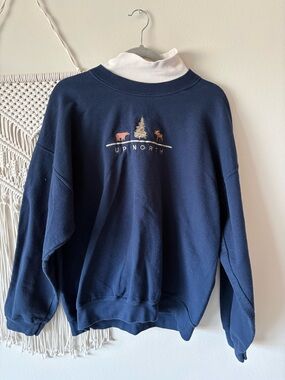 Vintage Navy Crewneck Sweater with Up North Embroidery